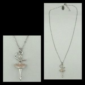Liliella Silver Tone Pink Enamel Ballerina Necklac